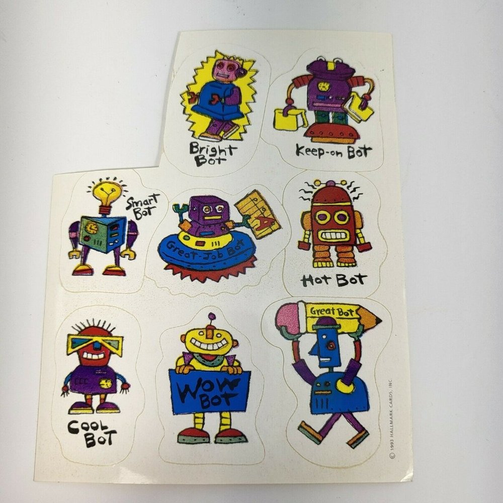 Vintage 1993 Hallmark Sticker Sheet Robot Theme - Missing 1